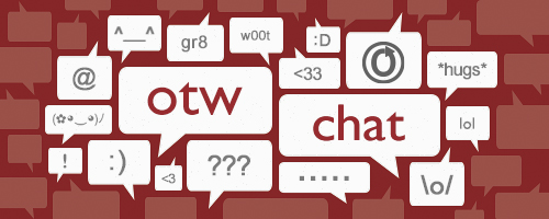 banner by caitie of chat-related words and emoticons in chat bubbles'